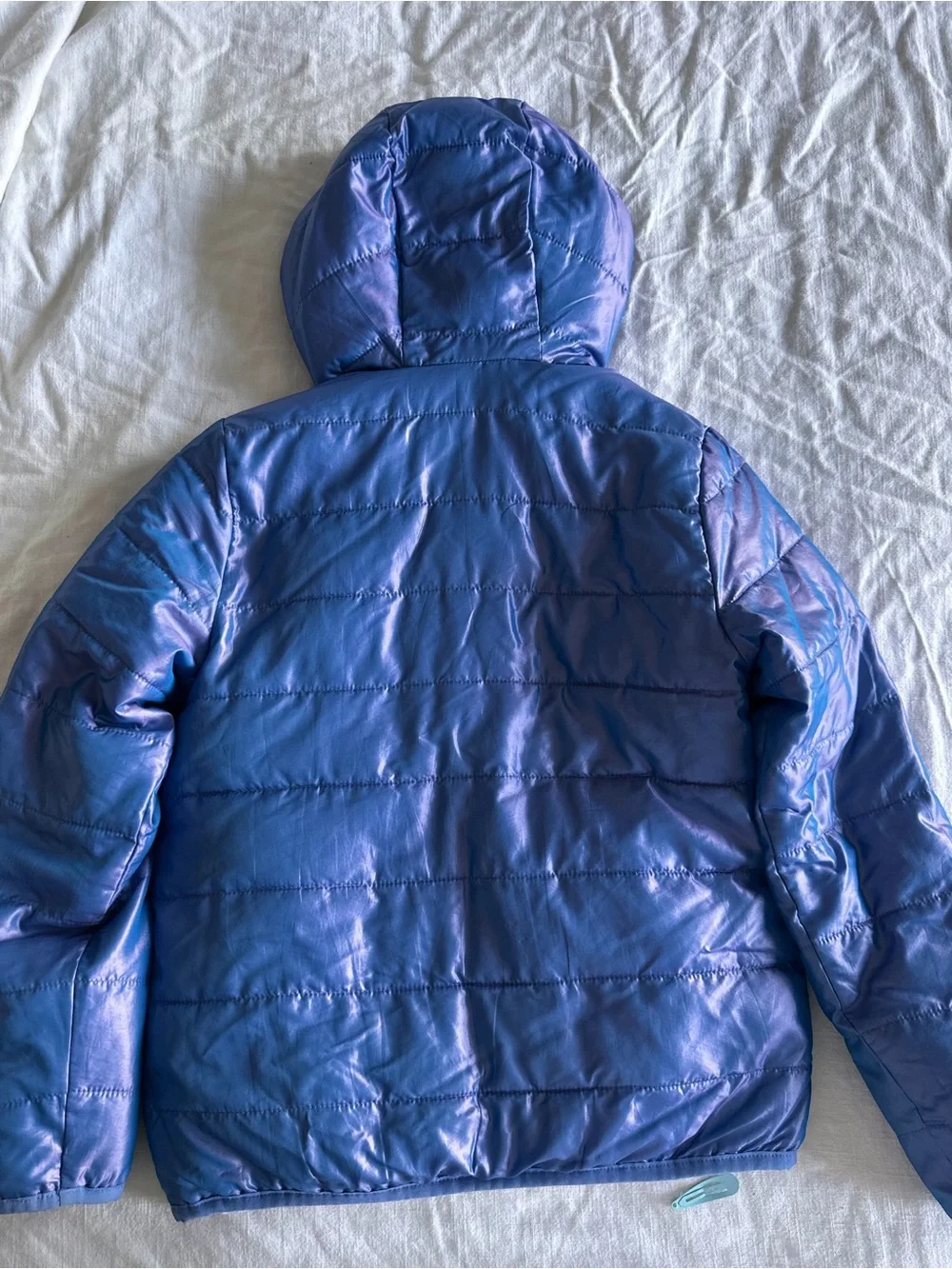 Abercrombie & Fitch Iridescent Blue Hooded Puffer Jacket